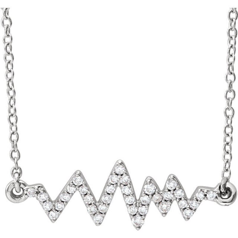14K White Diamond Heartbeat Diamond Necklace