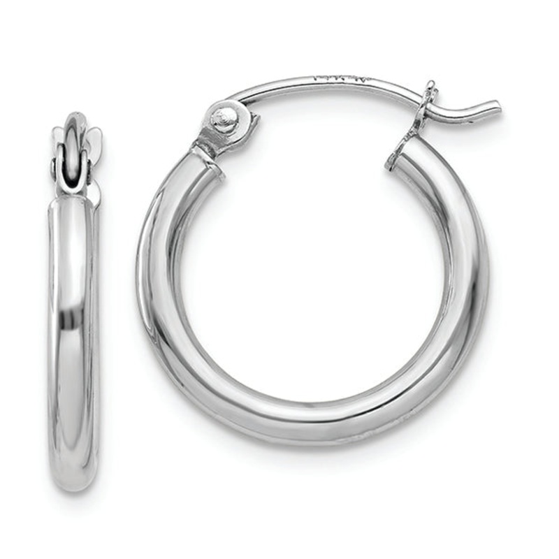14K White Gold 2X12MM Tube Hoop Earrings