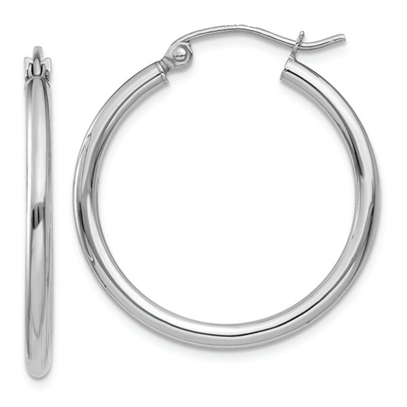 14K White Gold 2x25mm Tube Hoop Earrings