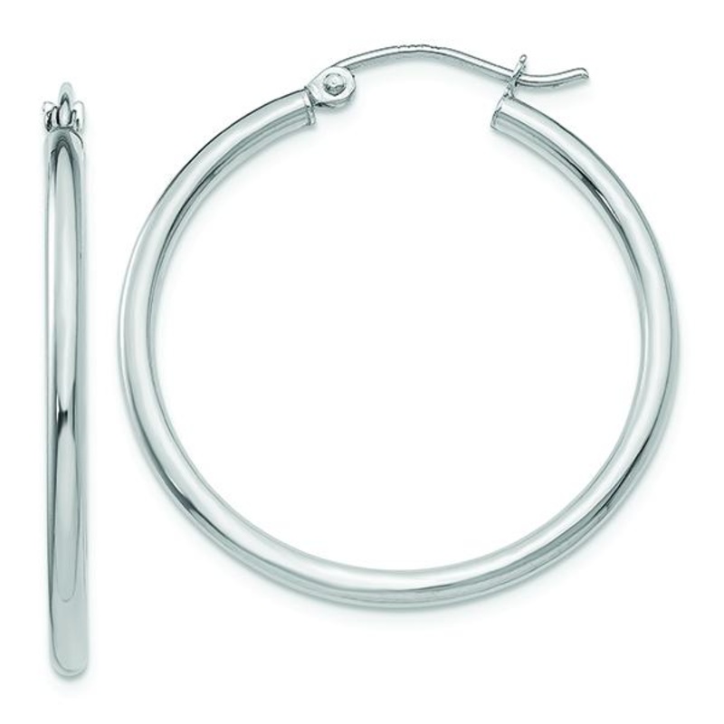 14K White Gold 2X30 MM Hoop Earrings