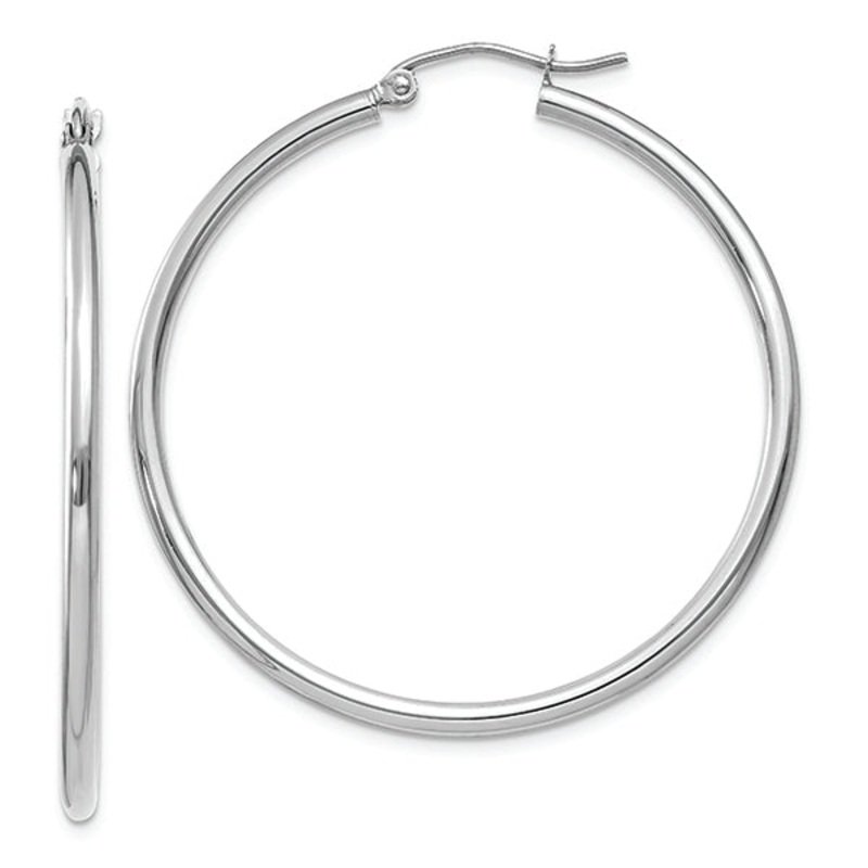 14K White Gold 2X40MM Lightweight Hoop Earrings