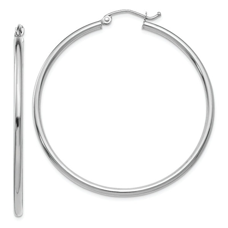 14K White Gold 2x45mm Tube Hoop Earrings