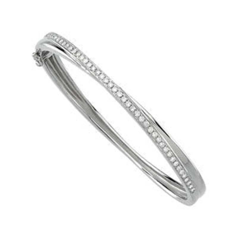 14K White Gold Diamond Bangle Bracelet