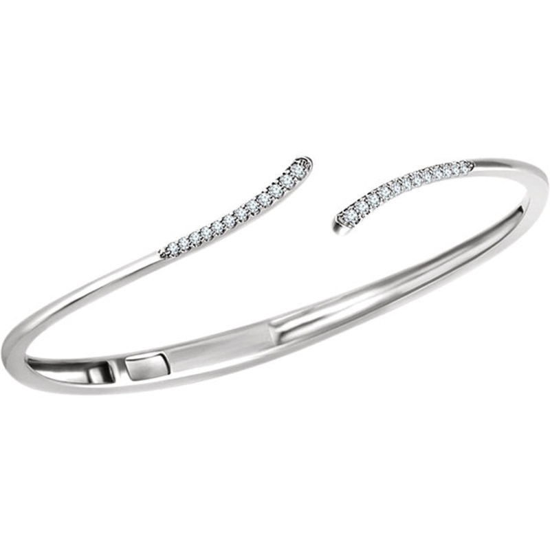 14K White Gold Diamond Bypass Hinged Cuff Bracelet