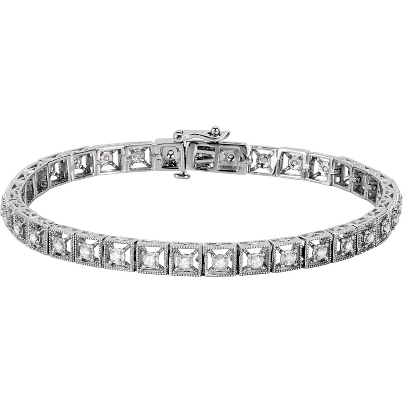 14K White Gold Diamond Fashion Tennis Bracelet