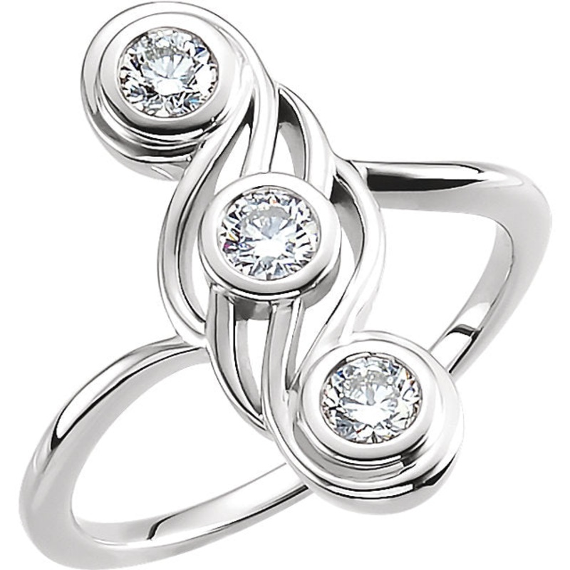 14K White Gold Diamond Three-Stone Ring