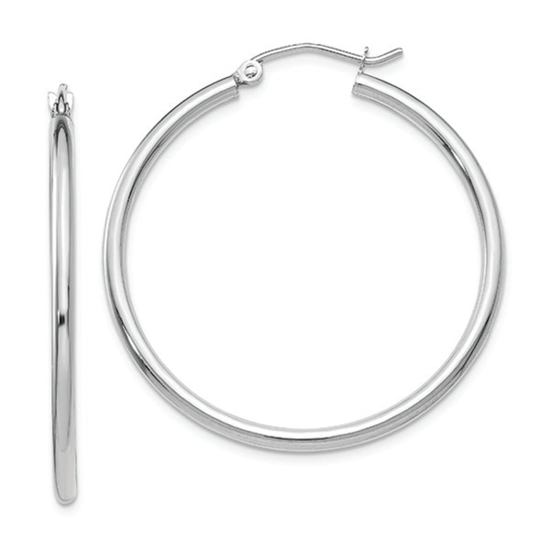 14K White Gold Lightweight Hoop 2.0mm Earrings