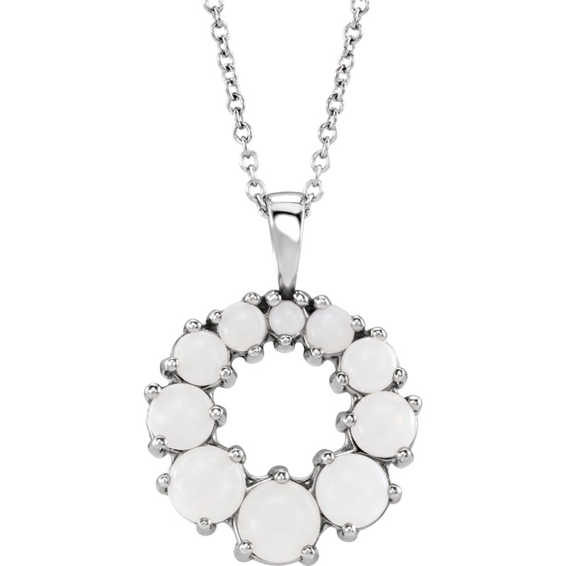 14K  White Gold Opal Halo-Style Necklace