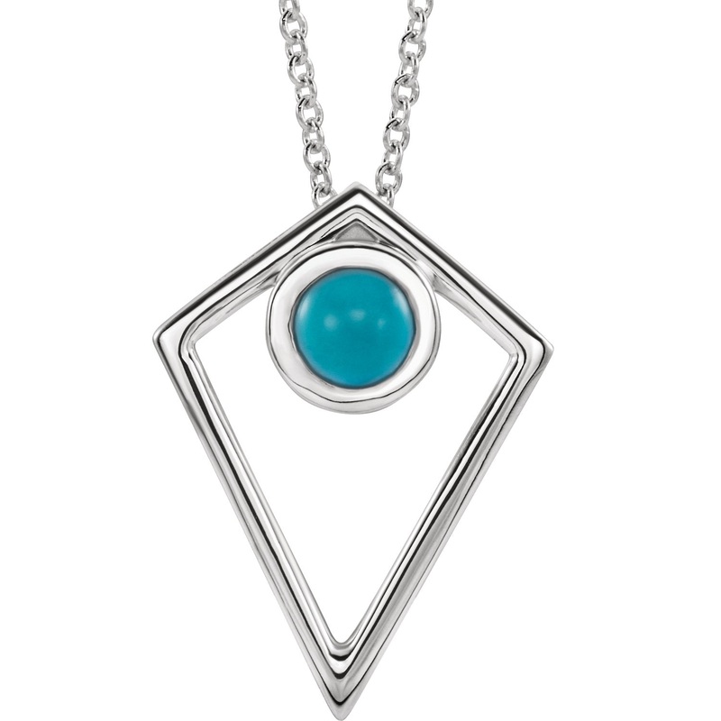 14K White Gold Opal/ Turquoise/ Onyx Cabochon Pyramid Necklace