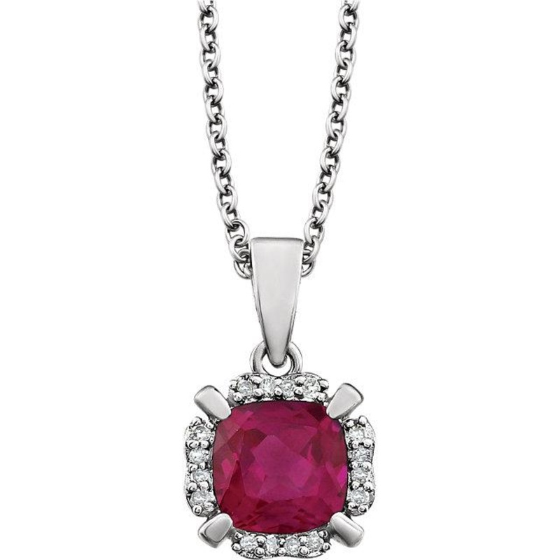 14K White Gold Ruby & Diamond Necklace