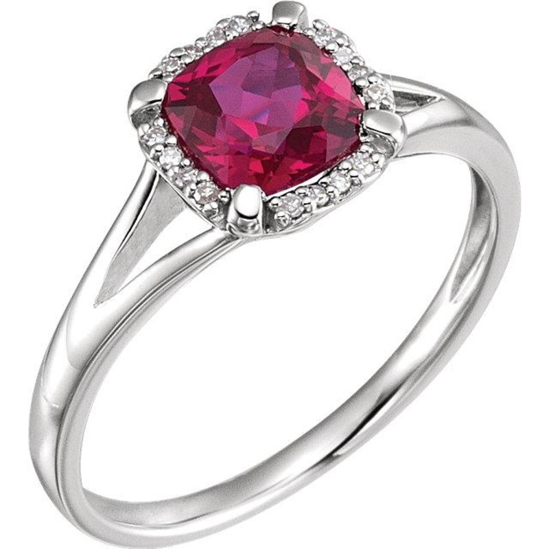 14K White Ruby & Diamond Ring|6.0|6.5|7.0|7.5|8.0|8.5