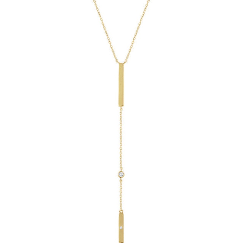 14K Yellow Gold .06 CWT Diamond Bar Necklace