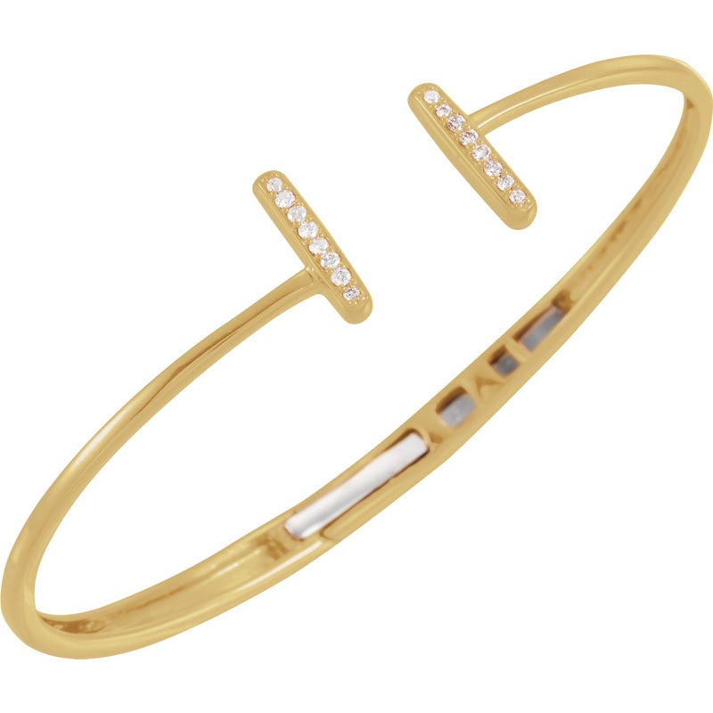 14K Yellow Gold Diamond Bar Hinged Cuff Bracelet