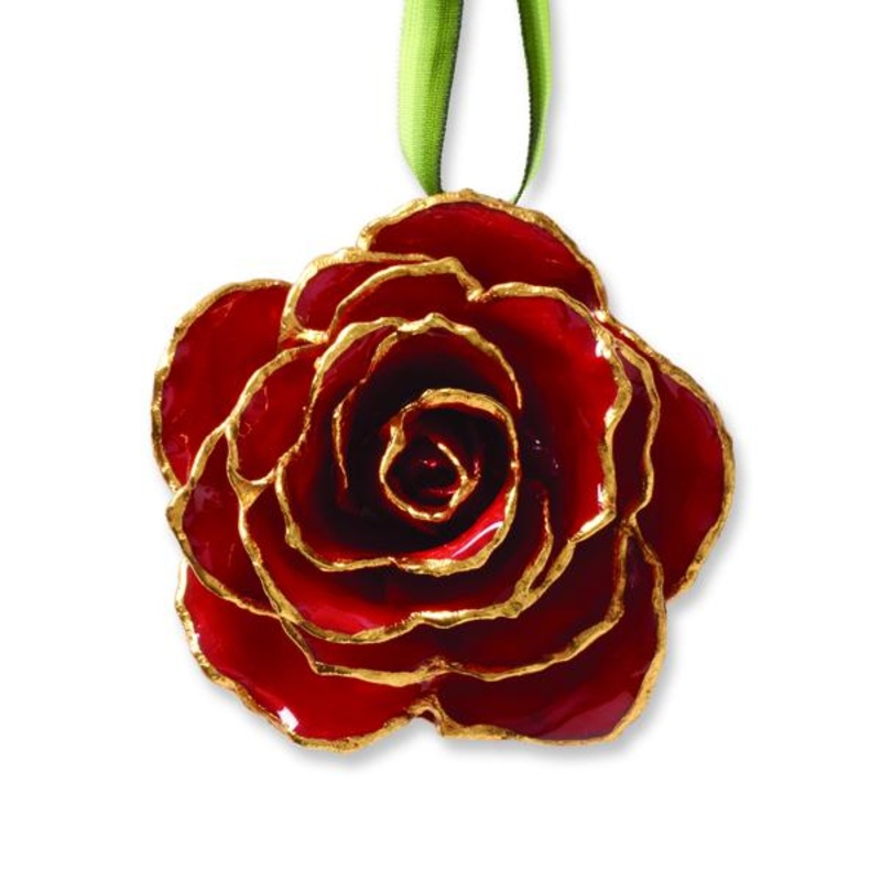 24K Gold Trim Red Rose