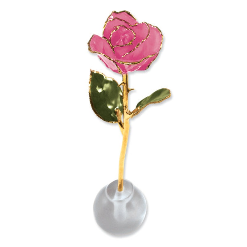 Gold Trim Knob Stand Pink Spring Rose Set