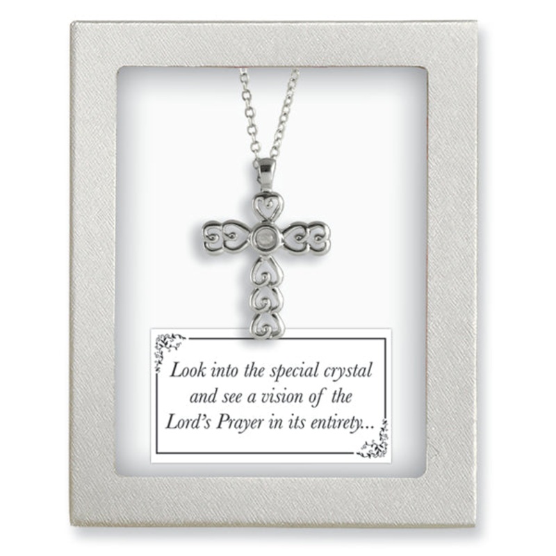 Lords Prayer Crystal Cross Necklace