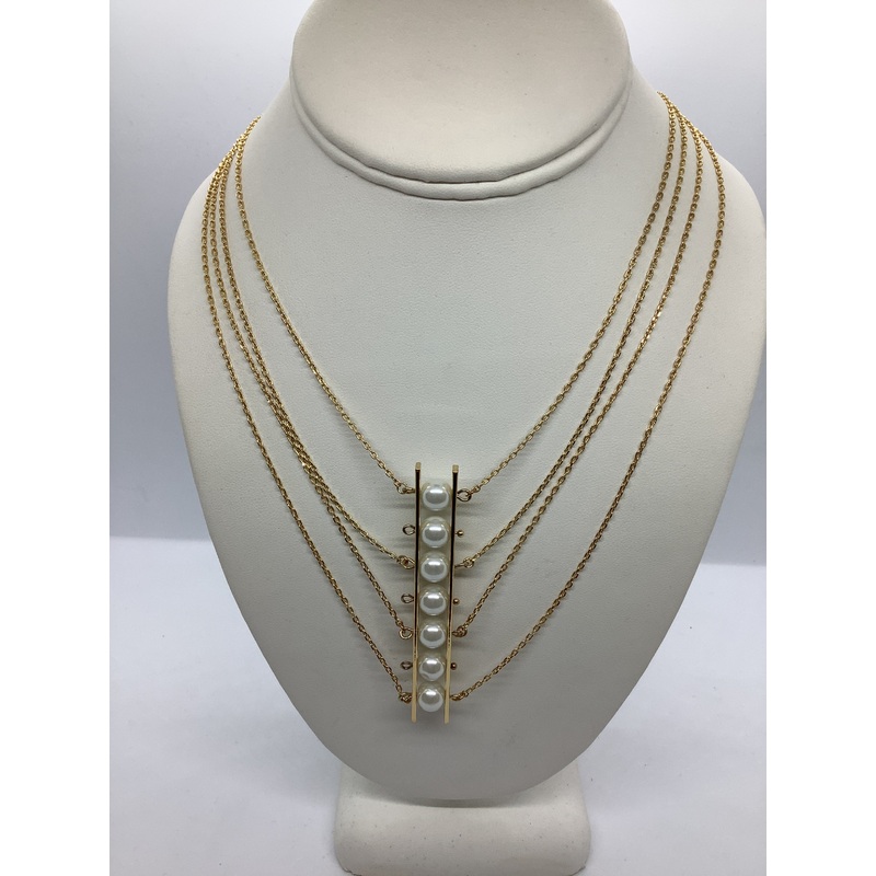 Pearl Ladder Necklace – Gold/White