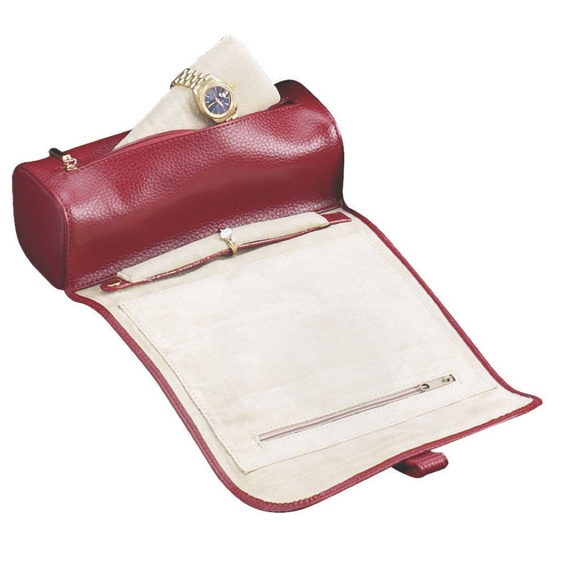 Red Leather Jewelry Roll