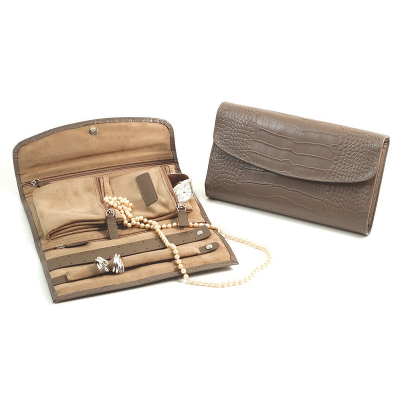 Taupe Leather Jewelry Clutch