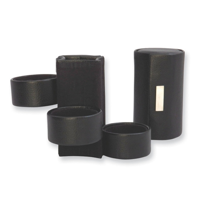 Three Level Black Leather Jewelry Roll