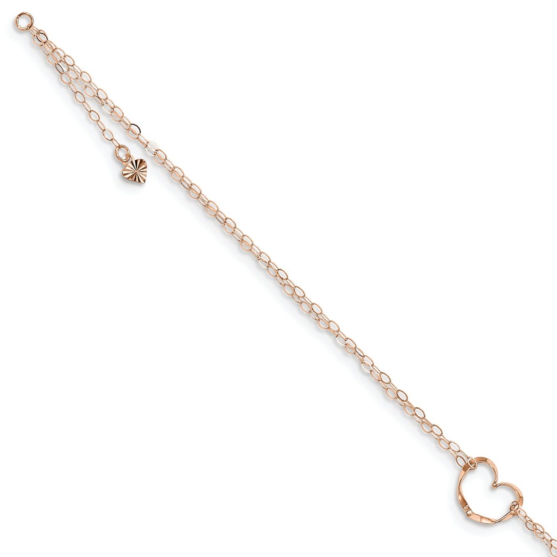 14k Rose Gold Double Strand Heart Anklet