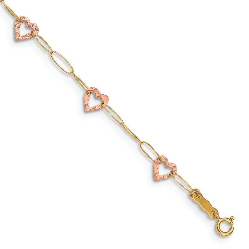 14k Two-tone Adjustable Heart Anklet
