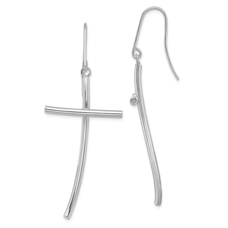 14K White Gold  Cross Dangle Earrings