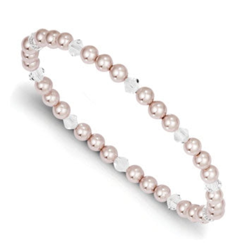4mm Pink Shell Bead and Swarovski Crystal Child Stretch Bracelet