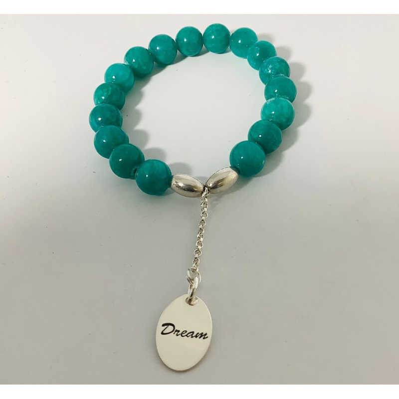 8mm Jade Stretch Bracelet w/SS Charm