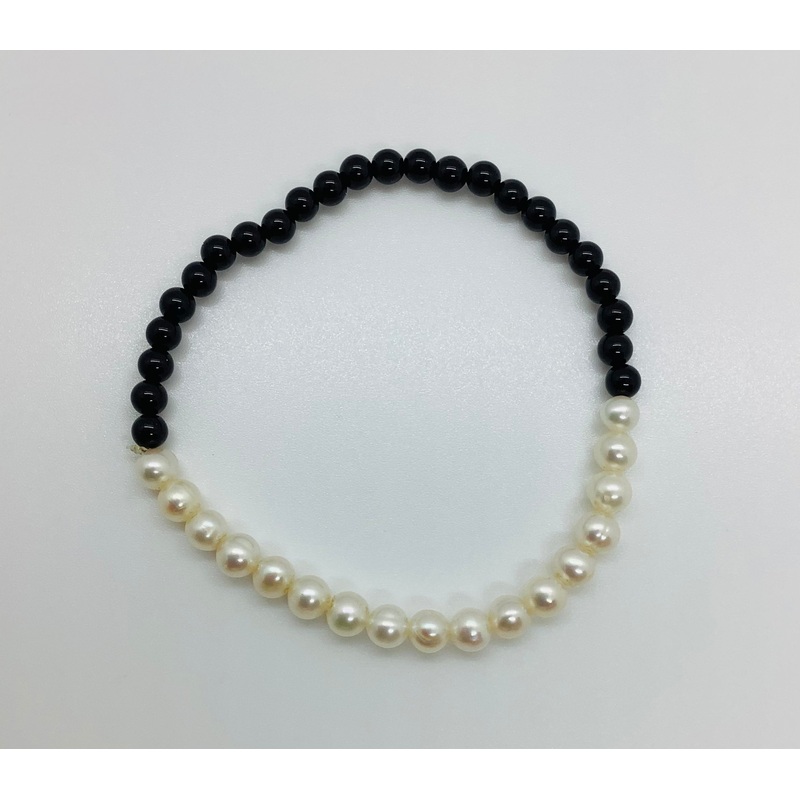Black Onyx Stretch Bracelet|BLACK ONYX/RED BEAD|BLACK ONYX/WHITE PEARLS