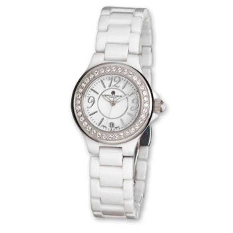 Ladies Charles Hubert White Ceramic Crystal Bezel Watch