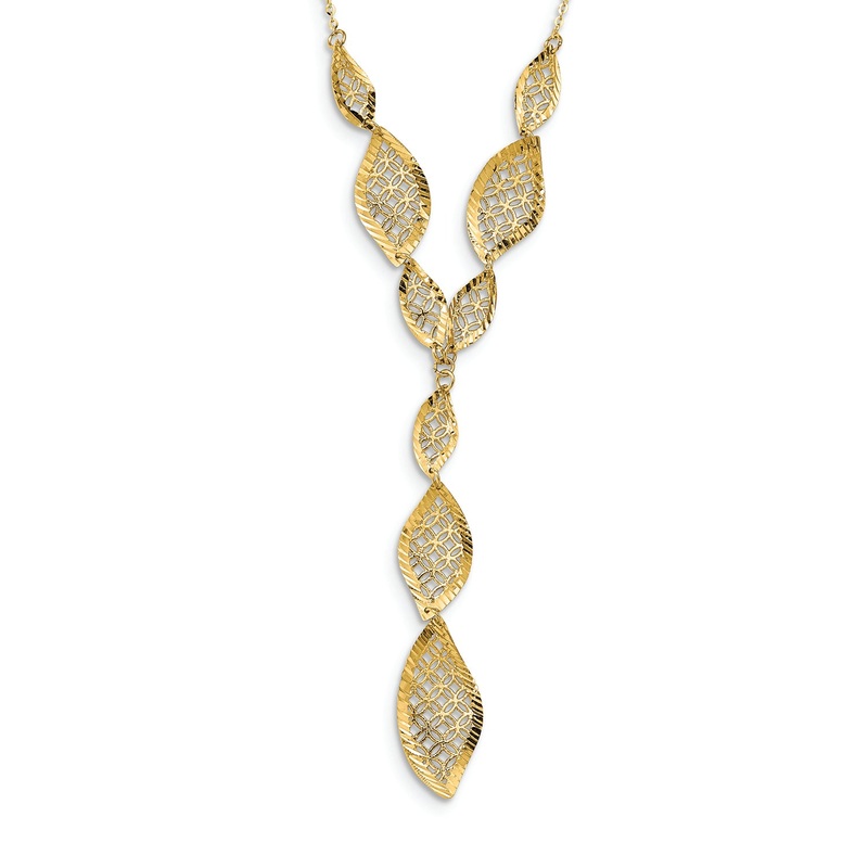 Leslie’s 14k Polished Filigree Leaf Y-drop Necklace