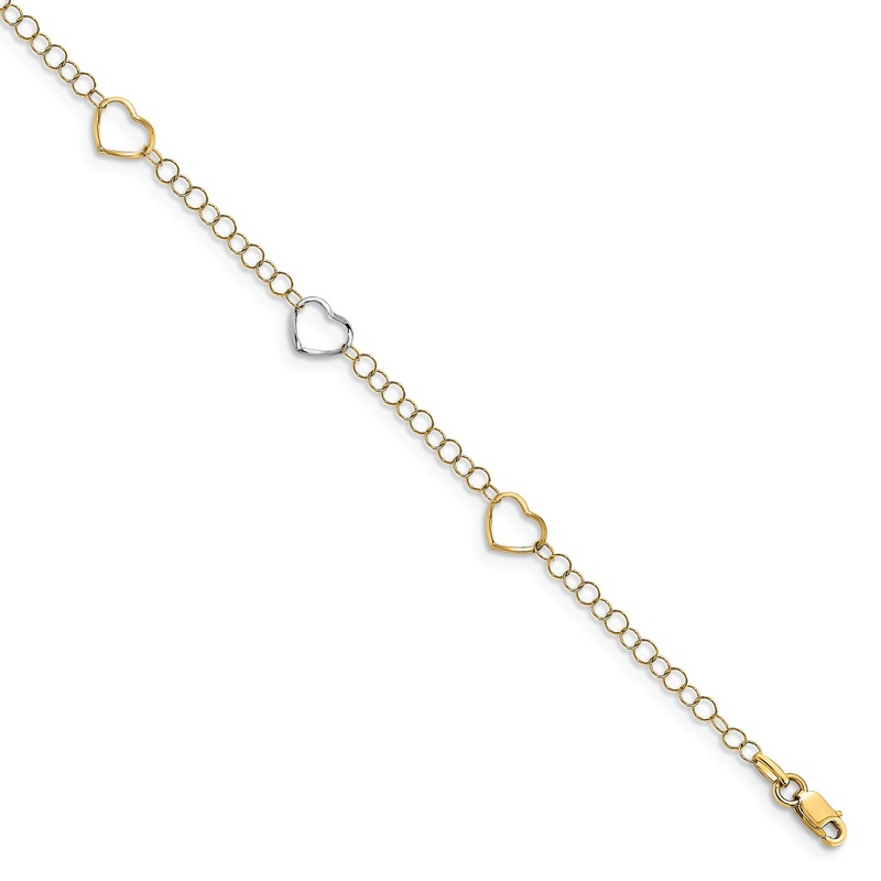 Leslie’s 14K Two-tone Heart with 1in ext. Anklet
