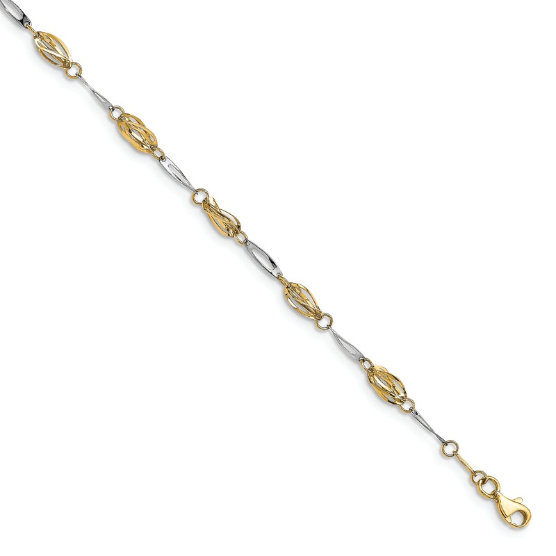 Leslie’s 14K Two-tone Polished Fancy Link Anklet