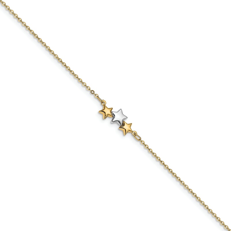 Leslie’s 14K Two-tone Polished Star with 1in ext Anklet