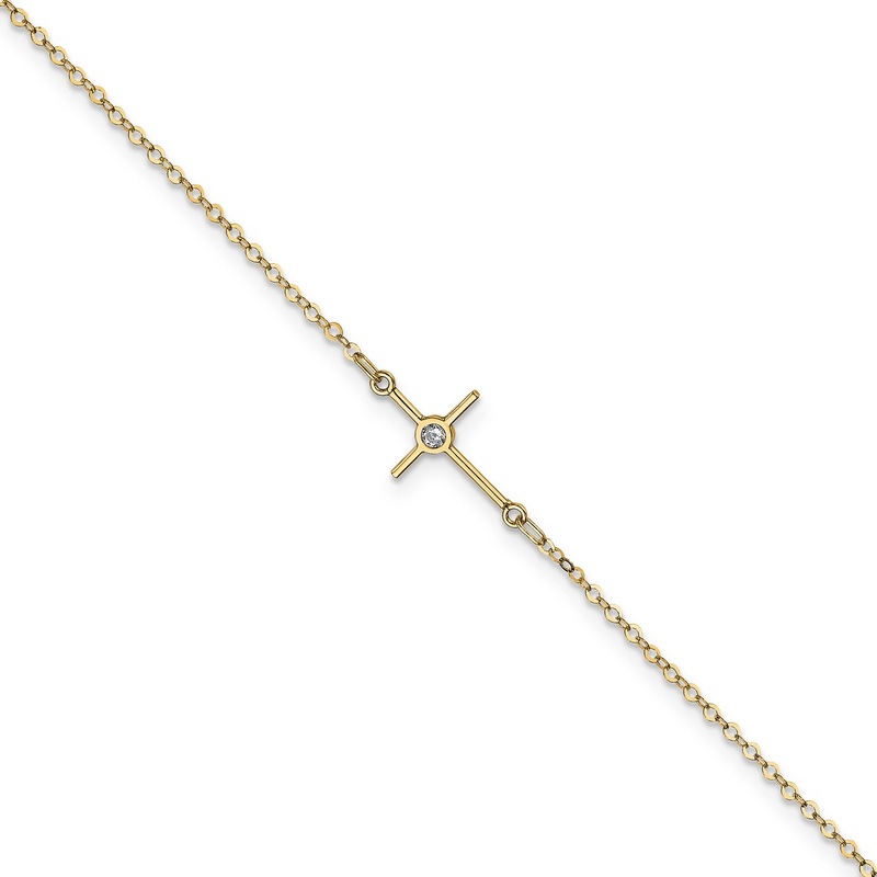 Leslie’s 14K Yellow Gold Cubic Zirconia Cross Anklet