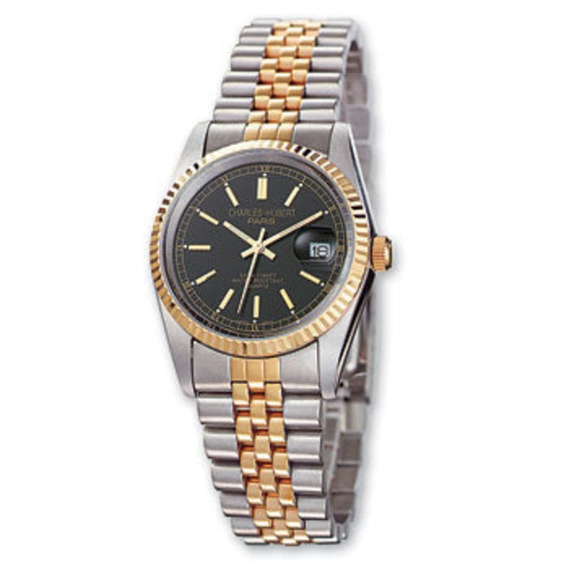 Mens Charles Hubert IP-plated Two-tone Black Dial Watch