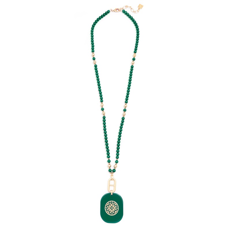 Resin Beaded Pendant Long Necklace