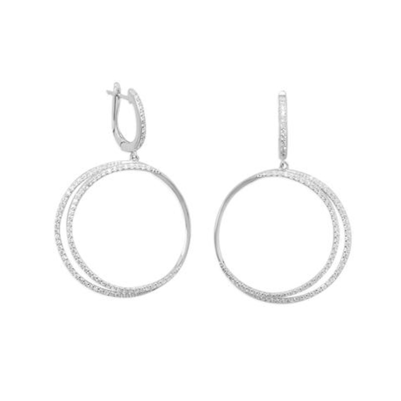 Rhodium Plated Eclipse Cubic Zirconia Hoop Earrings