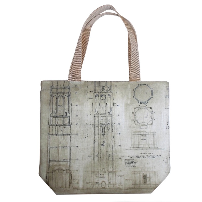 Architectural Plans Tote Bag|Tan|Blue