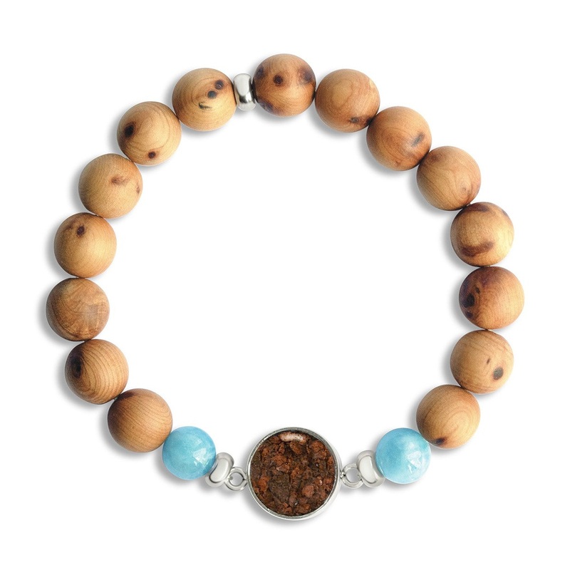 Men’s El Retiro Round Beaded Bracelet – Cypress & Aquamarine