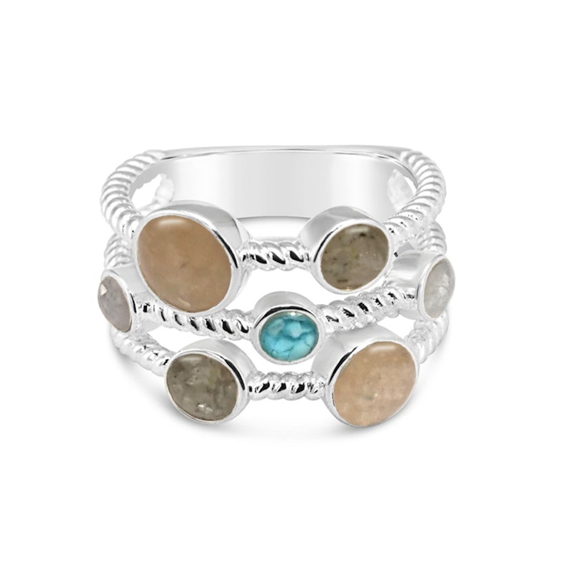 Seven Setting Rope Ring With Turquoise
