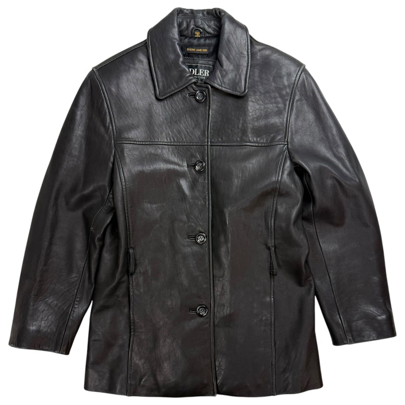 Vintage Womens Adler Collection Button Up Leather Jacket Black
