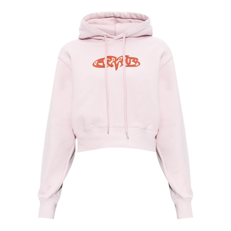 Ambush Cut Out Hearts Cropped Hoodie Pink