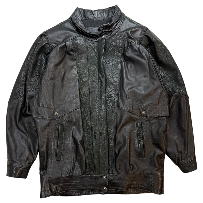 Vintage Animal Print Leather Jacket Black