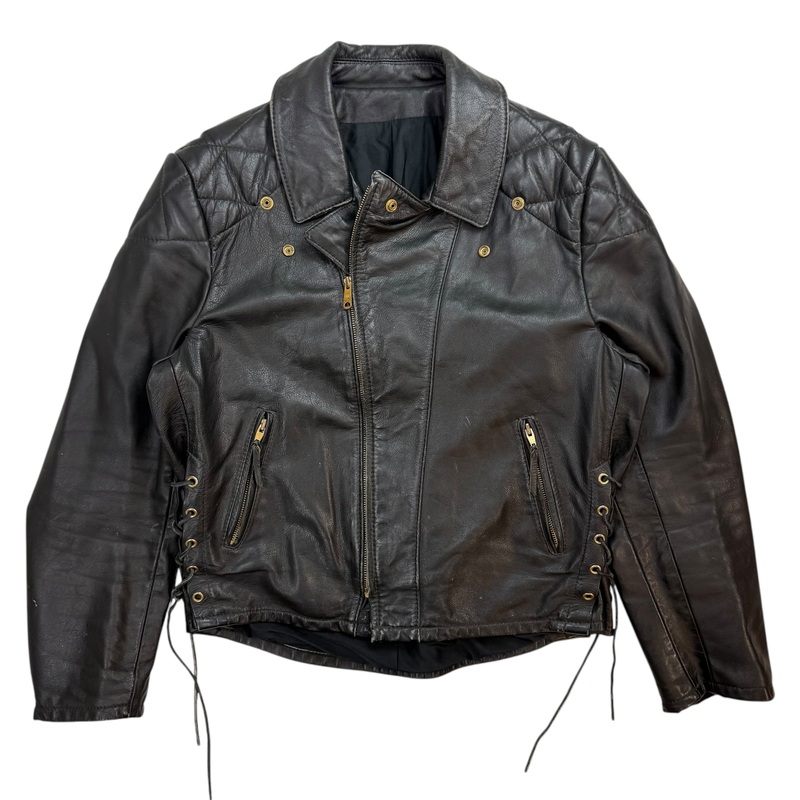 Vintage Diamond Stitch Leather Moto Jacket Black