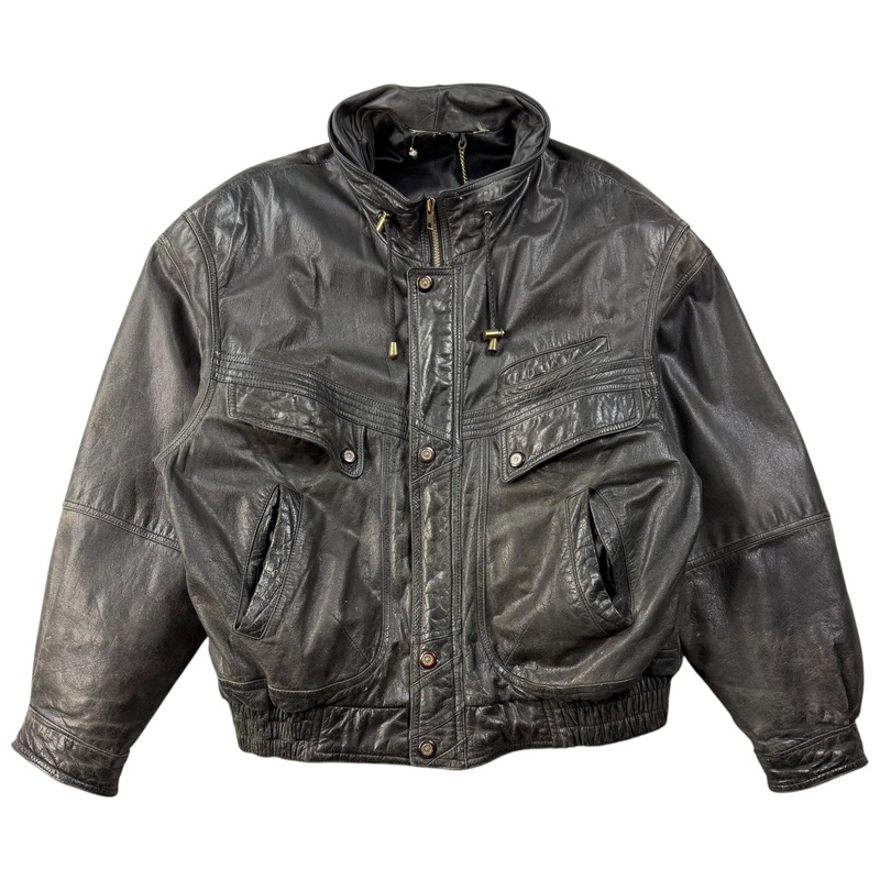Vintage Leather Bomber Jacket Black