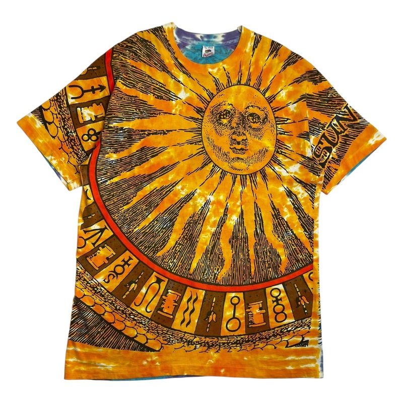 1992 Liquid Blue Sun & Moon Tie Dye All Over Print T-Shirt