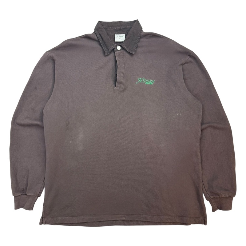 Hidden New York Button Long Sleeve Polo Shirt Brown