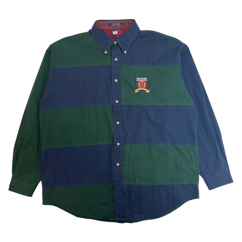 Vintage Tommy Hilfiger Blocked Button Up Shirt Navy/Green